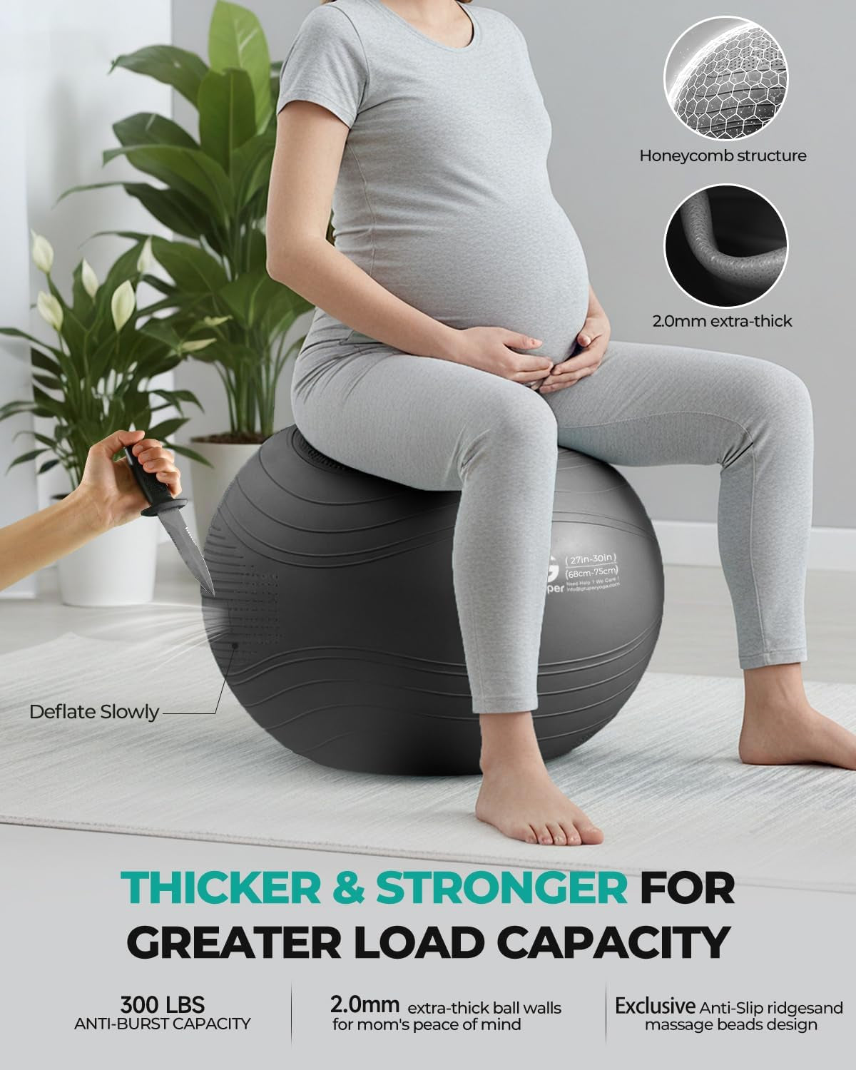 Yoga Ball, Extra Thick Exercise Ball for Workout Pregnancy Stability - 4 Sizes anti Burst Balance Ball for Yoga, Pilates, Fitness, Birthing, Physical Therapy - Includes Pump