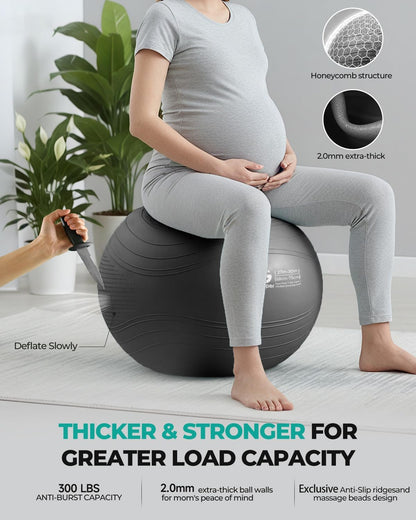 Yoga Ball, Extra Thick Exercise Ball for Workout Pregnancy Stability - 4 Sizes anti Burst Balance Ball for Yoga, Pilates, Fitness, Birthing, Physical Therapy - Includes Pump