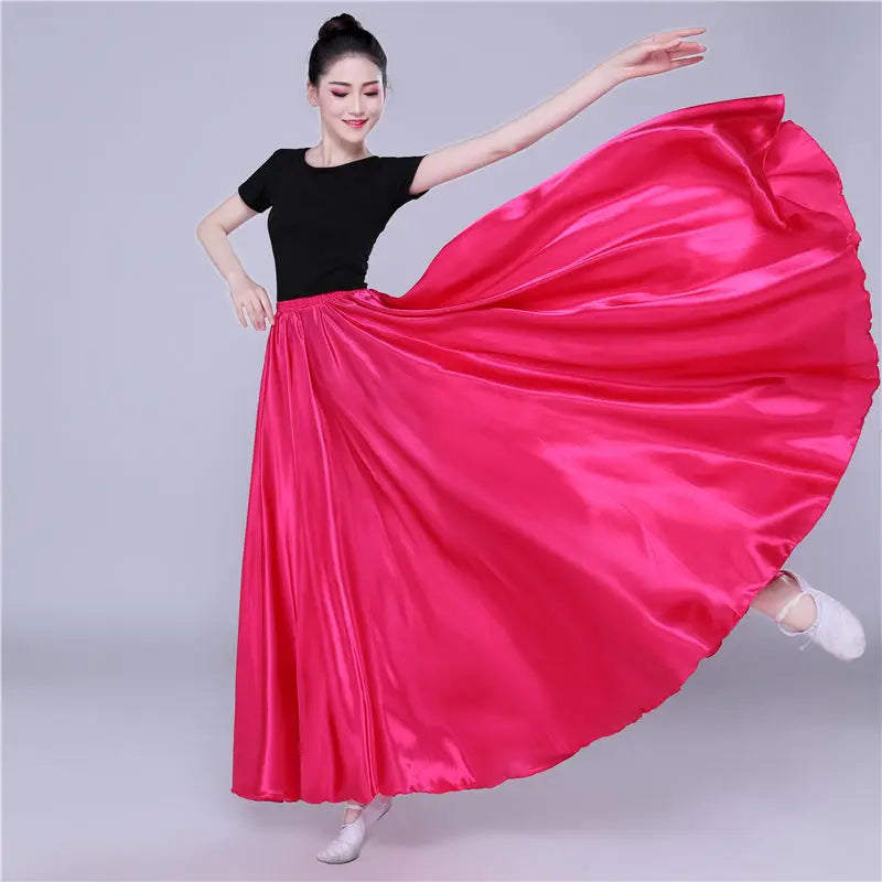 360-Degree Satin Belly Dance Skirt for Women - Gypsy Style Long Dance Skirt Available in 15 Solid Colors Including Purple and Gold