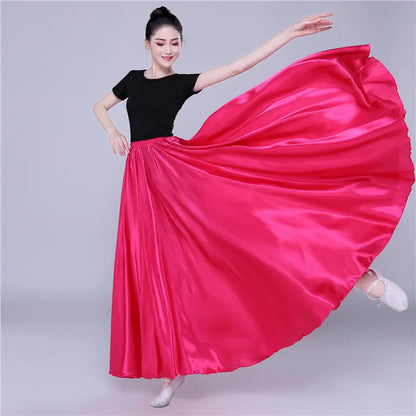 360-Degree Satin Belly Dance Skirt for Women - Gypsy Style Long Dance Skirt Available in 15 Solid Colors Including Purple and Gold