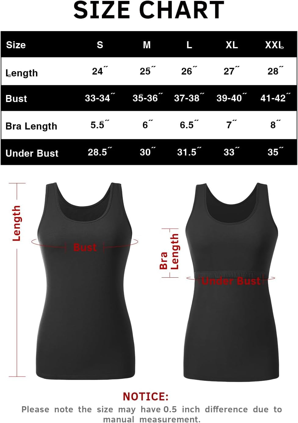 Tank Tops for Women Built in Bra Cotton Shelf Bra Tanks Layering Undershirts 2-3 Pack