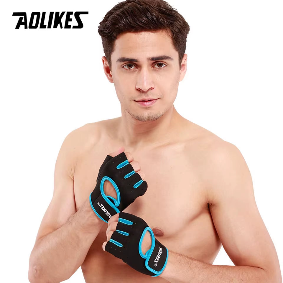 AOLIKES 1 Pair Men Women Gym Half Finger Sports Fitness Exercise Training Wrist Gloves Anti-Slip Resistance Weightlifting Gloves