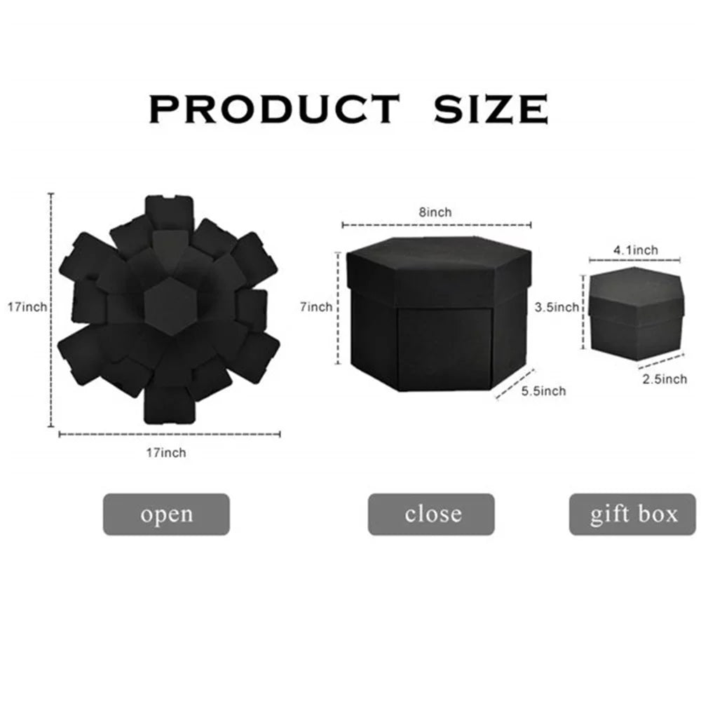 RECUTMS Black Explosion Box DIY Handmade Photo Album,Gift Box with 6 Faces for Wedding
