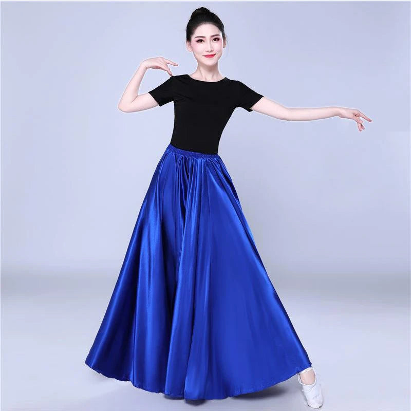 360-Degree Satin Belly Dance Skirt for Women - Gypsy Style Long Dance Skirt Available in 15 Solid Colors Including Purple and Gold