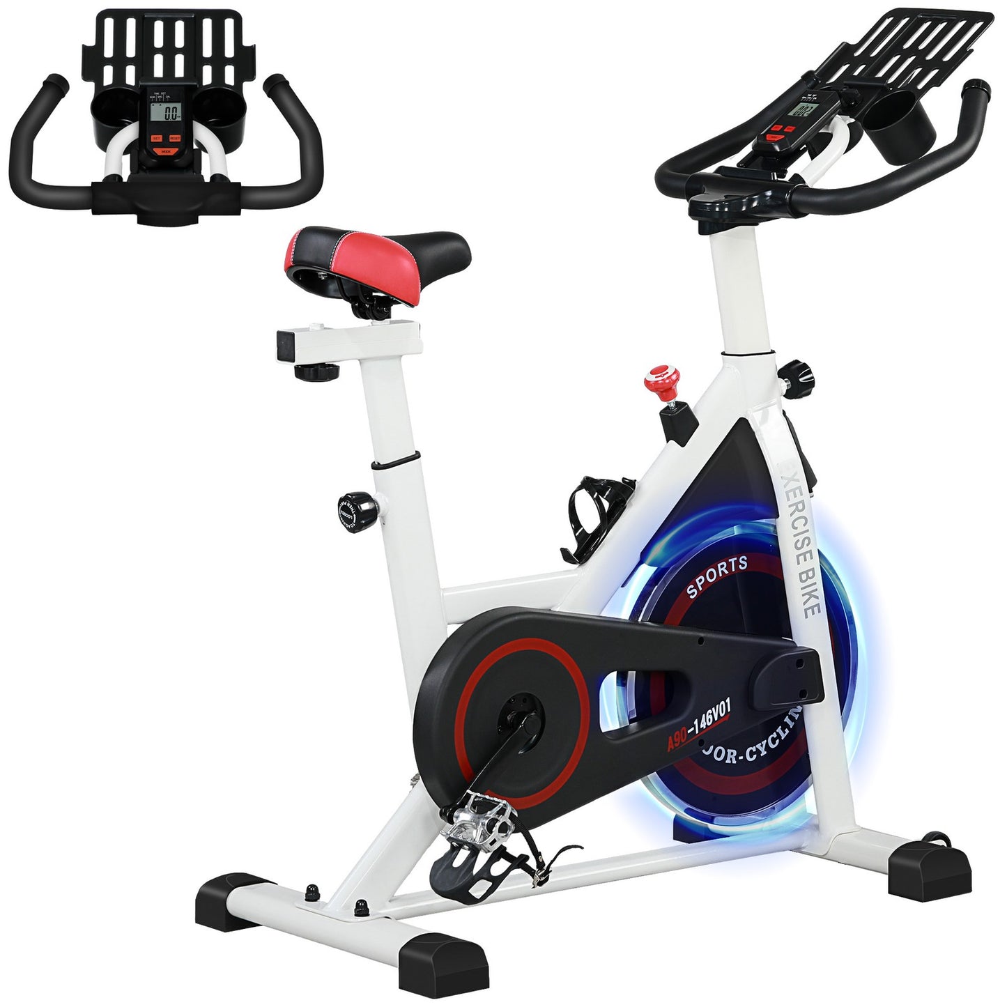 8Kg Flywheel Exercise Bike Adjustable Fitness Cycle Trainer, White