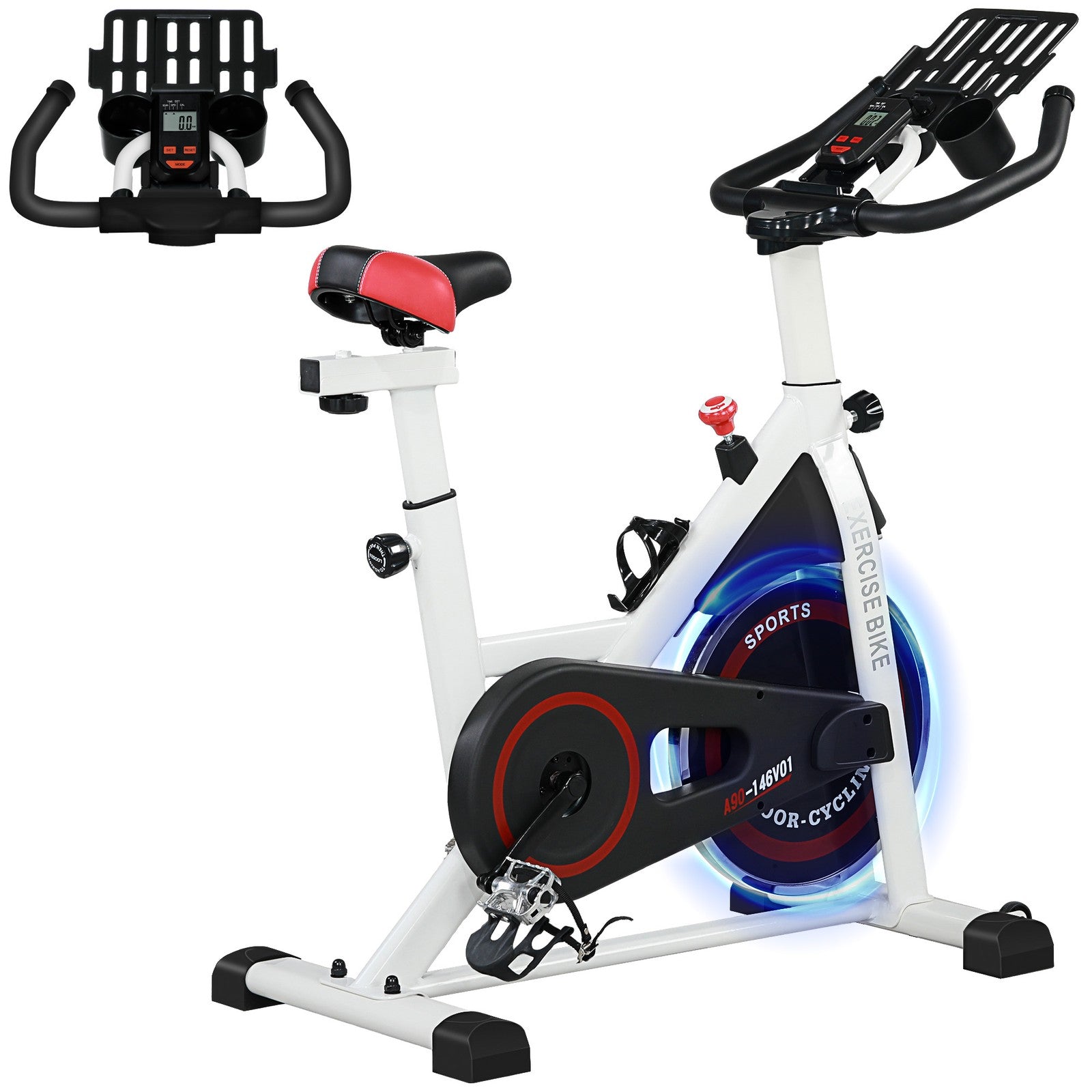 8Kg Flywheel Exercise Bike Adjustable Fitness Cycle Trainer, White