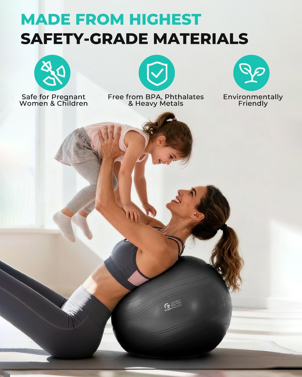 Yoga Ball, Extra Thick Exercise Ball for Workout Pregnancy Stability - 4 Sizes anti Burst Balance Ball for Yoga, Pilates, Fitness, Birthing, Physical Therapy - Includes Pump