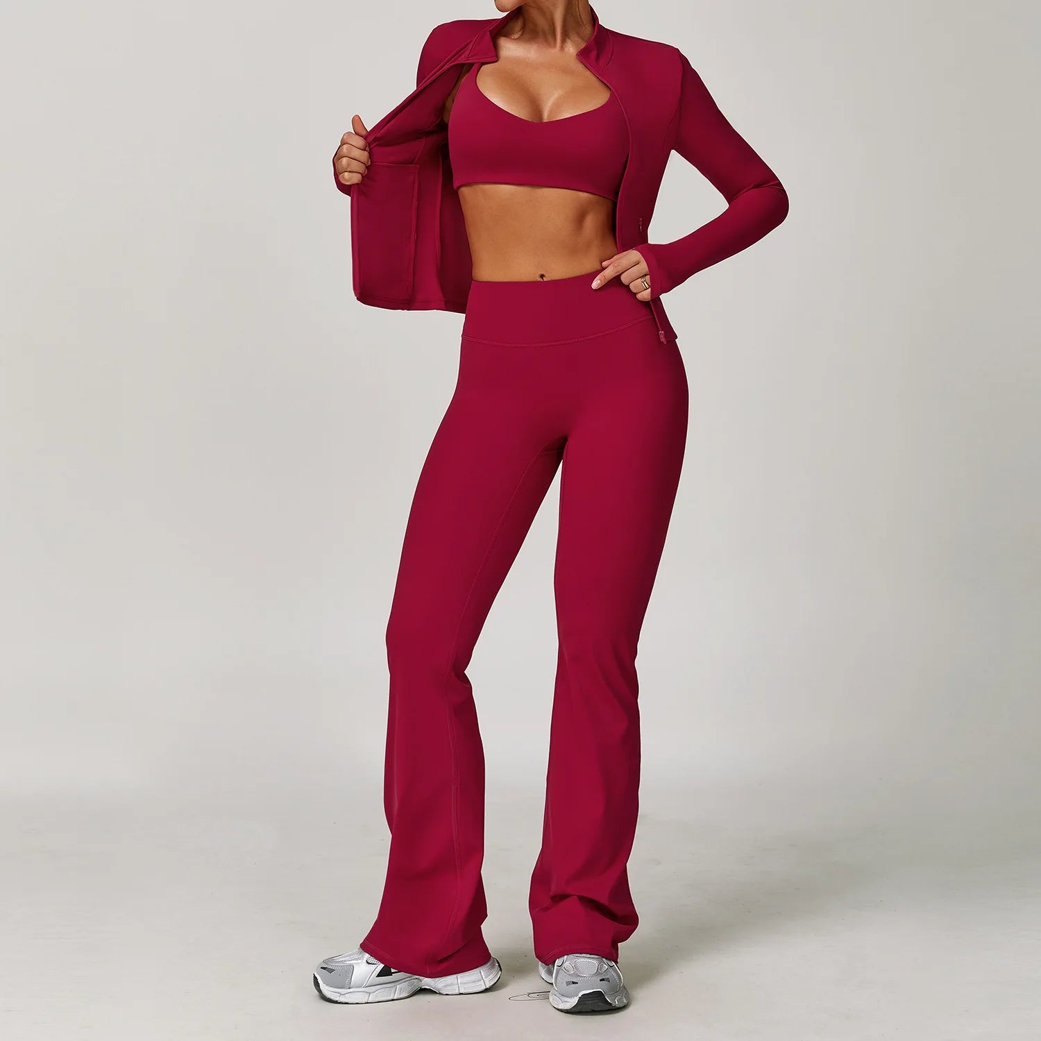 Women's 2/3 Piece Yoga Suit and Gym Set - Long Sleeve Sports Bra and Athletic Wear for Running and Workouts