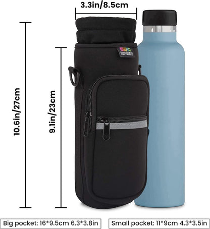 Water Bottle Carrier Bag,25Oz/40Oz/64Oz Bottle Pouch Holder,Adjustable Shoulder Hand Strap 2 Pocket Sling Neoprene Sleeve Sports Accessories for Hiking Travelling Camping