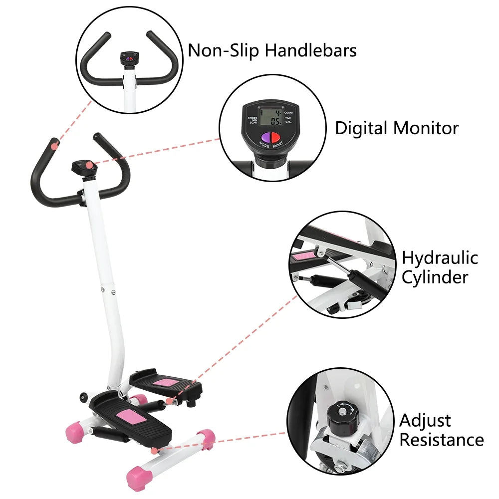 Ubesgoo Mini Aerobic Stepper, Stair Climber Twist Fitness Machine with Handle, Pink