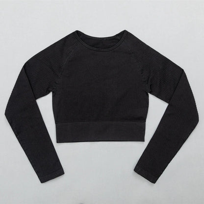 Women's Seamless Yoga Set - Athletic Workout Clothes with Long Sleeve Crop Top and Leggings
