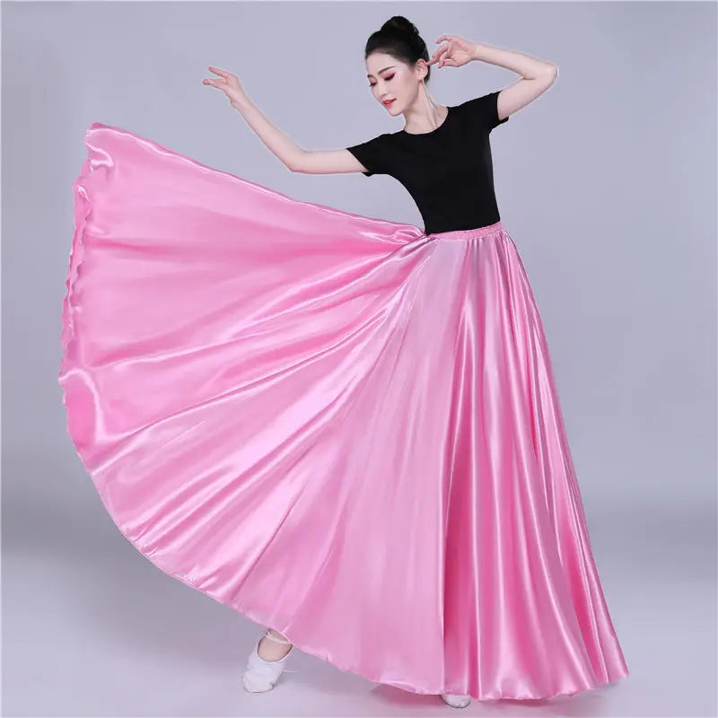 360-Degree Satin Belly Dance Skirt for Women - Gypsy Style Long Dance Skirt Available in 15 Solid Colors Including Purple and Gold
