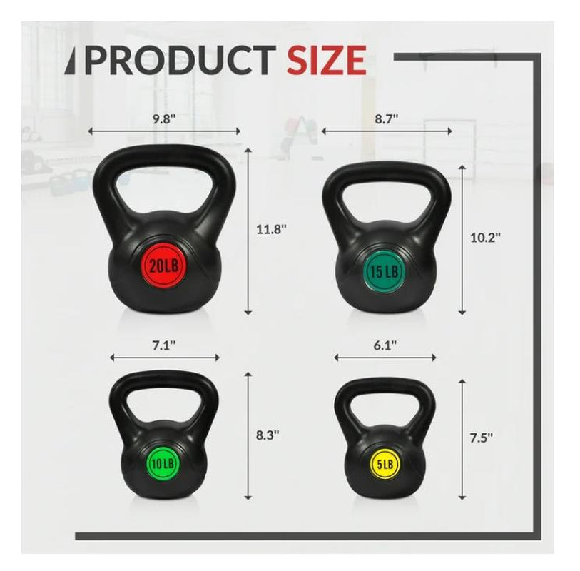 Balancefrom Wide Grip Kettlebell Exercise Fitness Weight Set, 4-Pieces: 5Lb, 10Lb, 15Lb and 20Lb Kettlebells