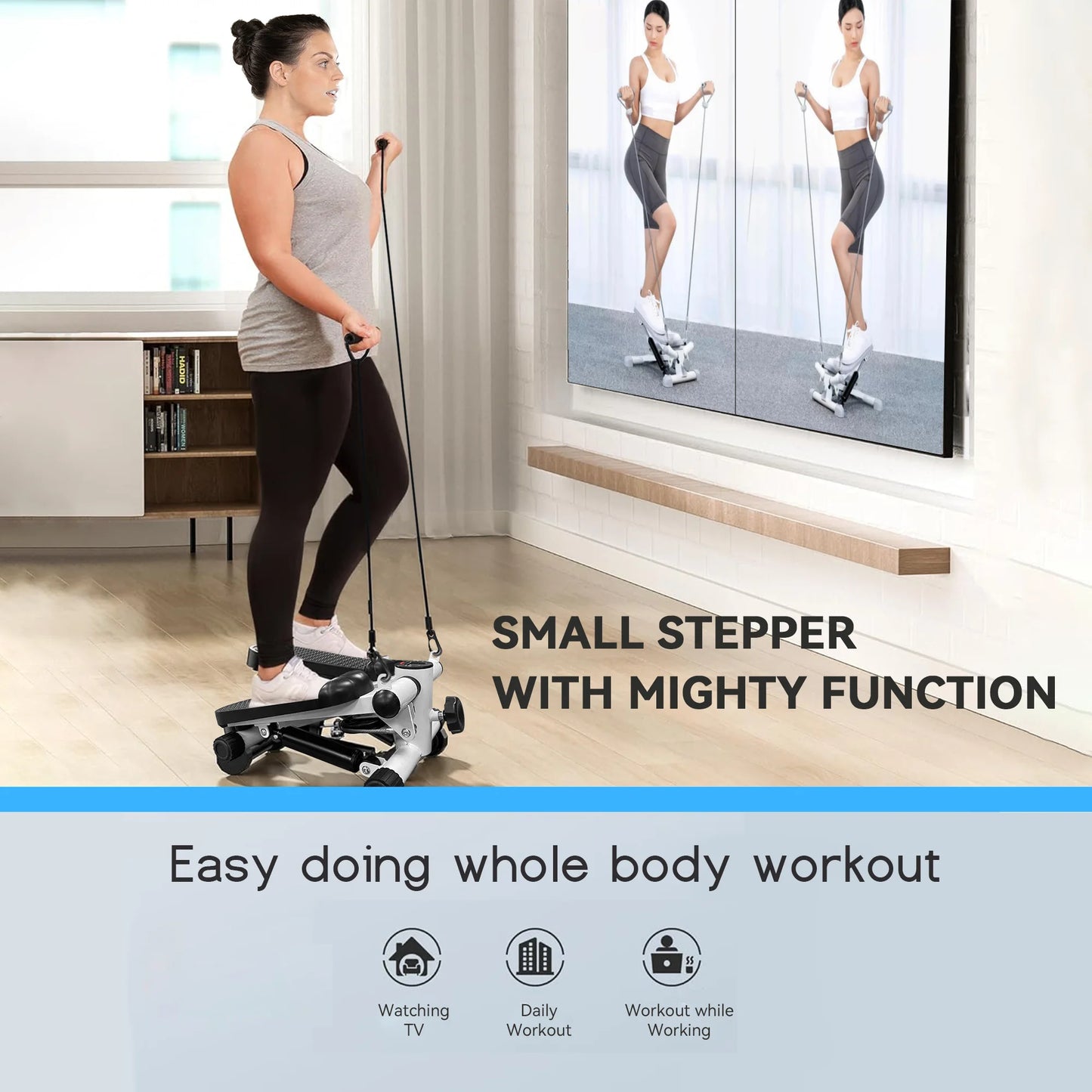 OPMUKIN Mute the Sound Stair Stepper with Resistance Bands, 331 LBS Loading Capacity, Black