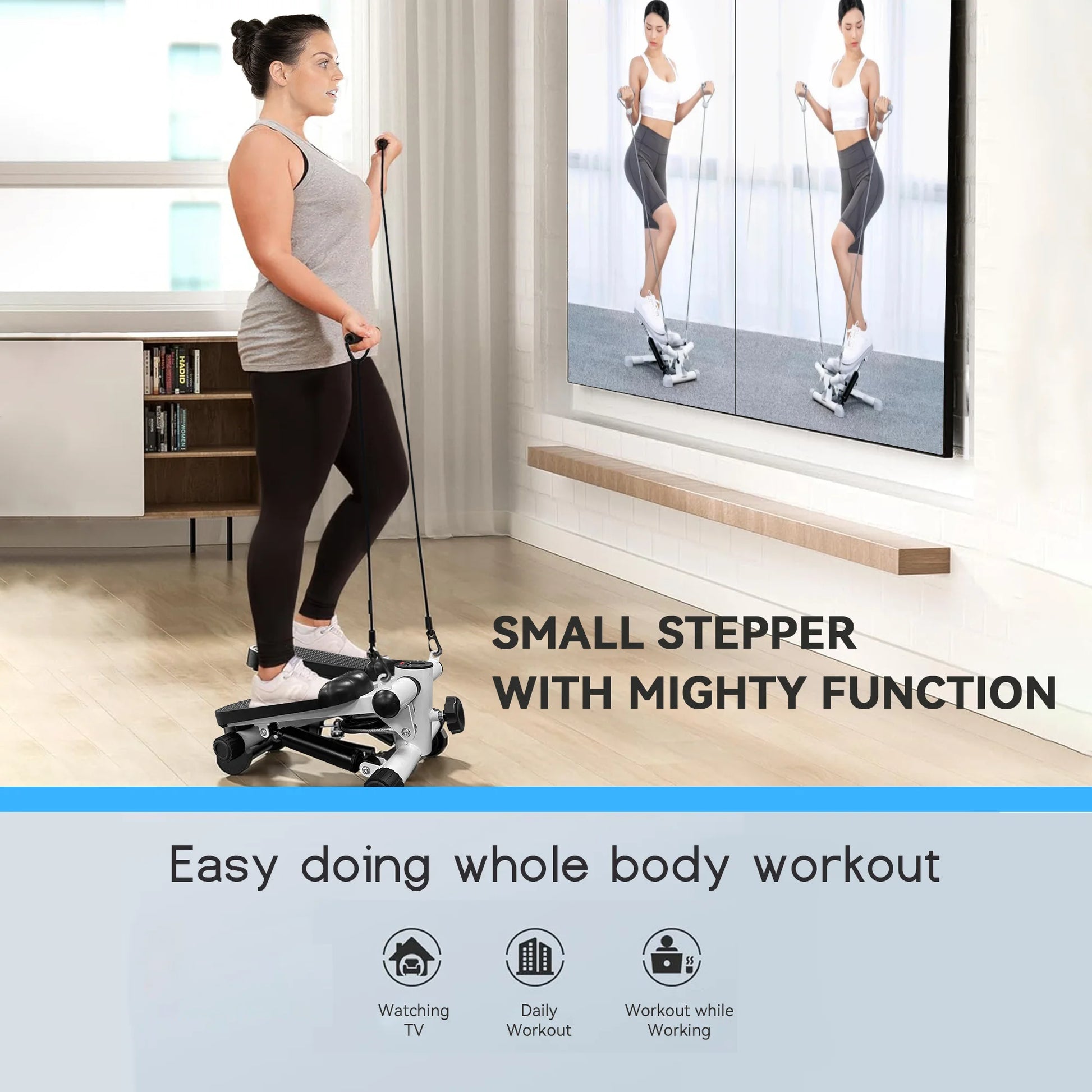 OPMUKIN Mute the Sound Stair Stepper with Resistance Bands, 331 LBS Loading Capacity, Black