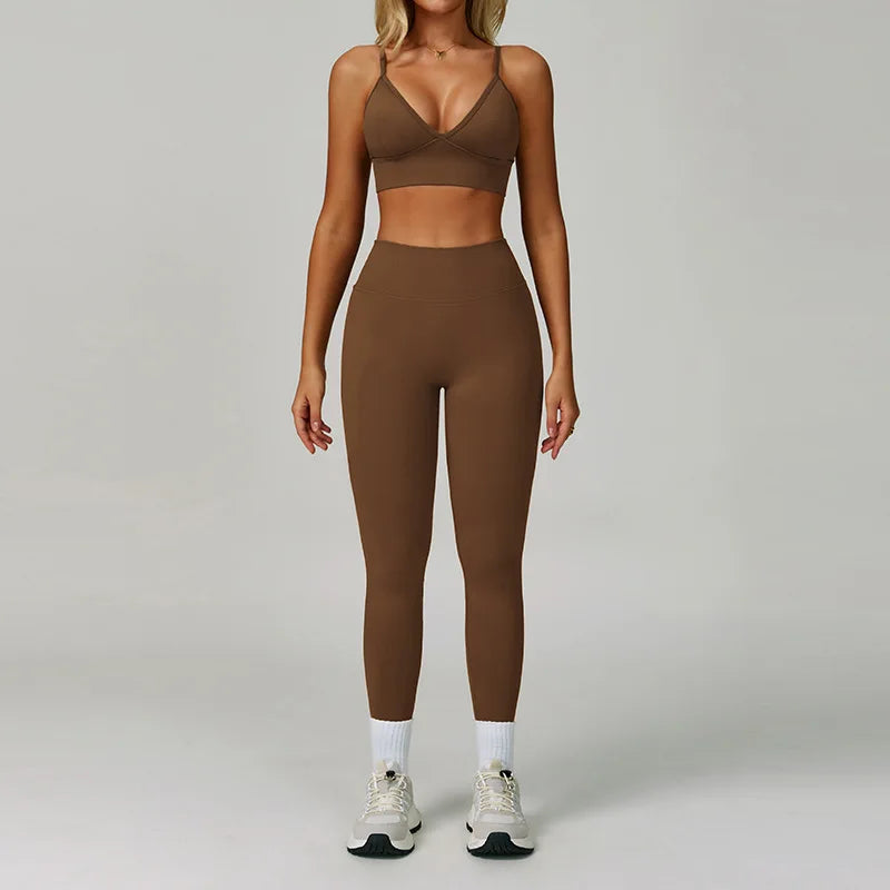 Women's Yoga Set - 2/3 Piece Gym Apparel, High Waist Leggings and Sports Bra for Fitness and Workout