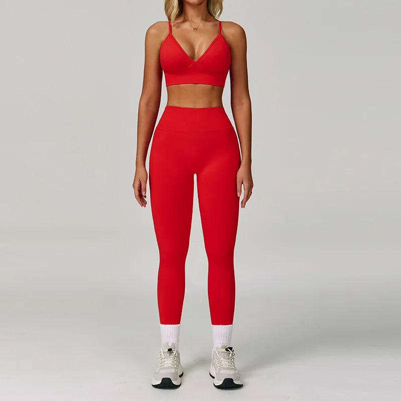 Women's Yoga Set - 2/3 Piece Gym Apparel, High Waist Leggings and Sports Bra for Fitness and Workout