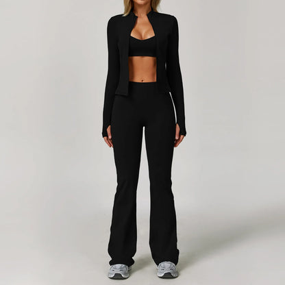 Women's 2/3 Piece Yoga Suit and Gym Set - Long Sleeve Sports Bra and Athletic Wear for Running and Workouts