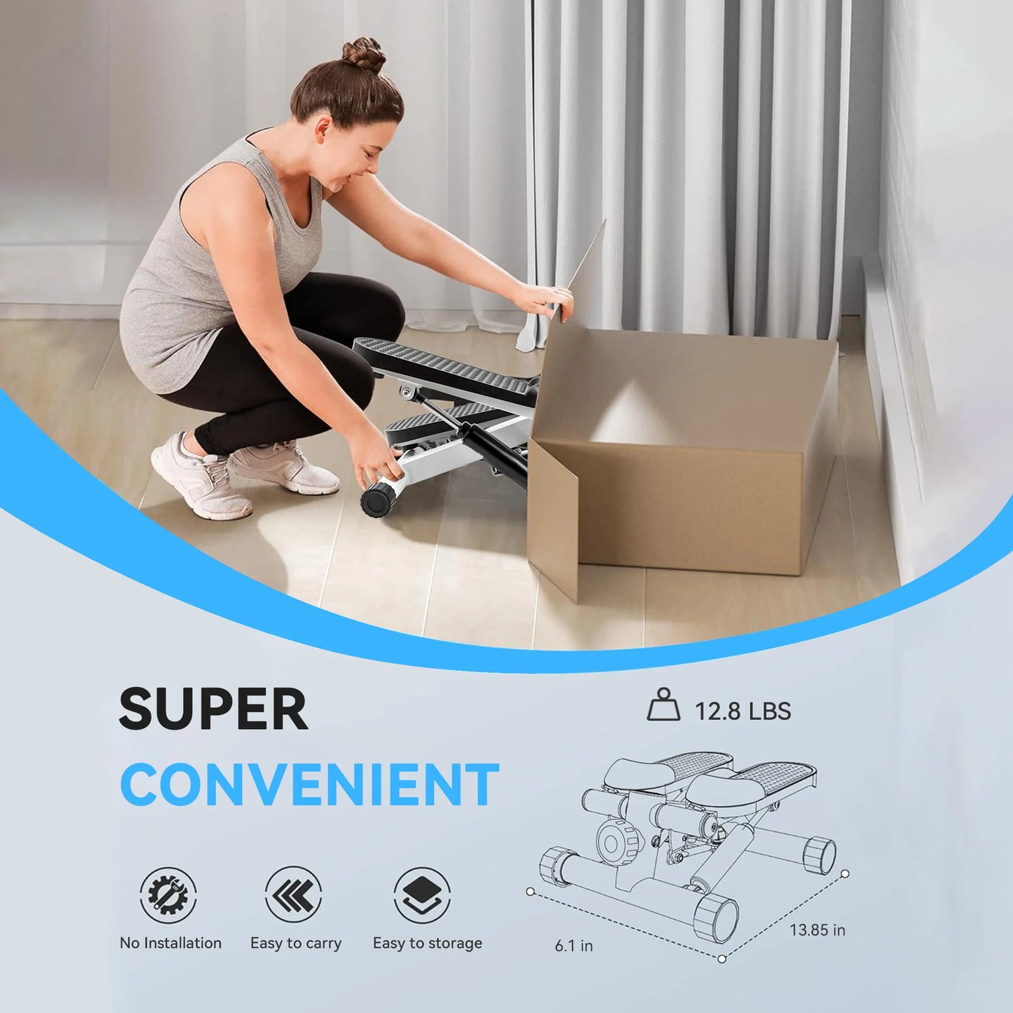 OPMUKIN Mute the Sound Stair Stepper with Resistance Bands, 331 LBS Loading Capacity, Black