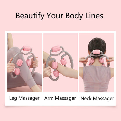 U Shape Trigger Point Massage Roller Full Body Massage Tool Arm Leg Neck Muscle Massager 4 Wheels Fitness Device for Sports