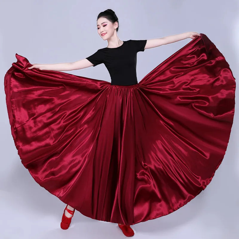 360-Degree Satin Belly Dance Skirt for Women - Gypsy Style Long Dance Skirt Available in 15 Solid Colors Including Purple and Gold