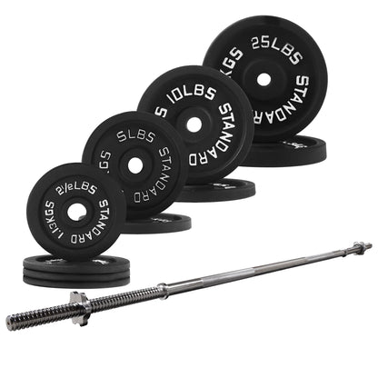 Balancefrom Cast Iron Standard Weight Including 5FT Sectional Standard Barbell with Star Locks, 85-Pound Set