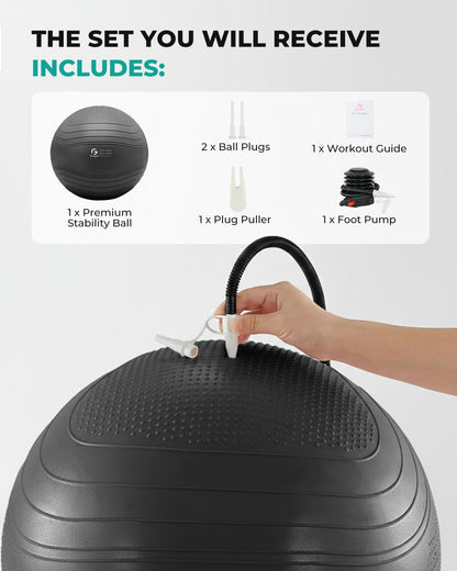 Yoga Ball, Extra Thick Exercise Ball for Workout Pregnancy Stability - 4 Sizes anti Burst Balance Ball for Yoga, Pilates, Fitness, Birthing, Physical Therapy - Includes Pump