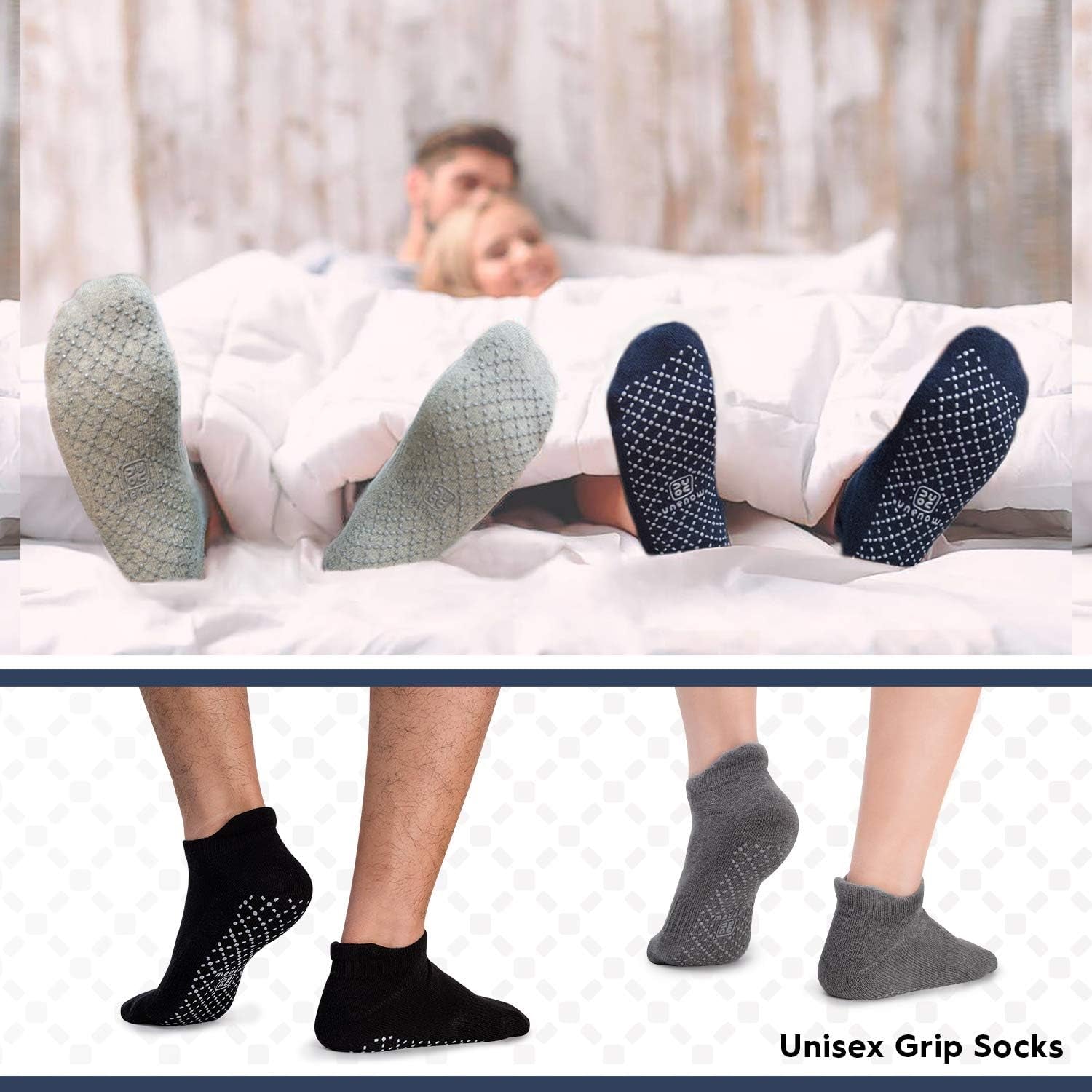 Unisex Non Slip Grip Socks with Cushion for Yoga Pilates Barre Home & Hospital