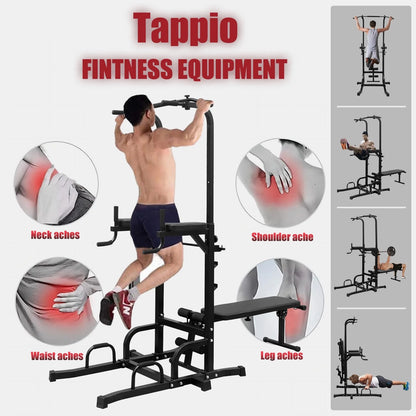 PROHIKER Adjustable Power Tower with Detachable Weight Bench and Pull-Up Bar for Home Fitness Training, Black