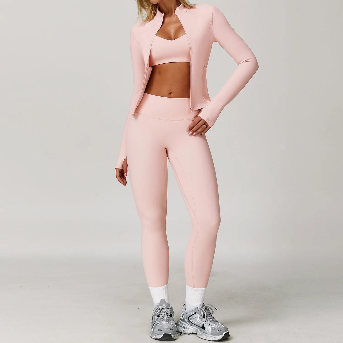 Women's 2/3 Piece Yoga Suit and Gym Set - Long Sleeve Sports Bra and Athletic Wear for Running and Workouts