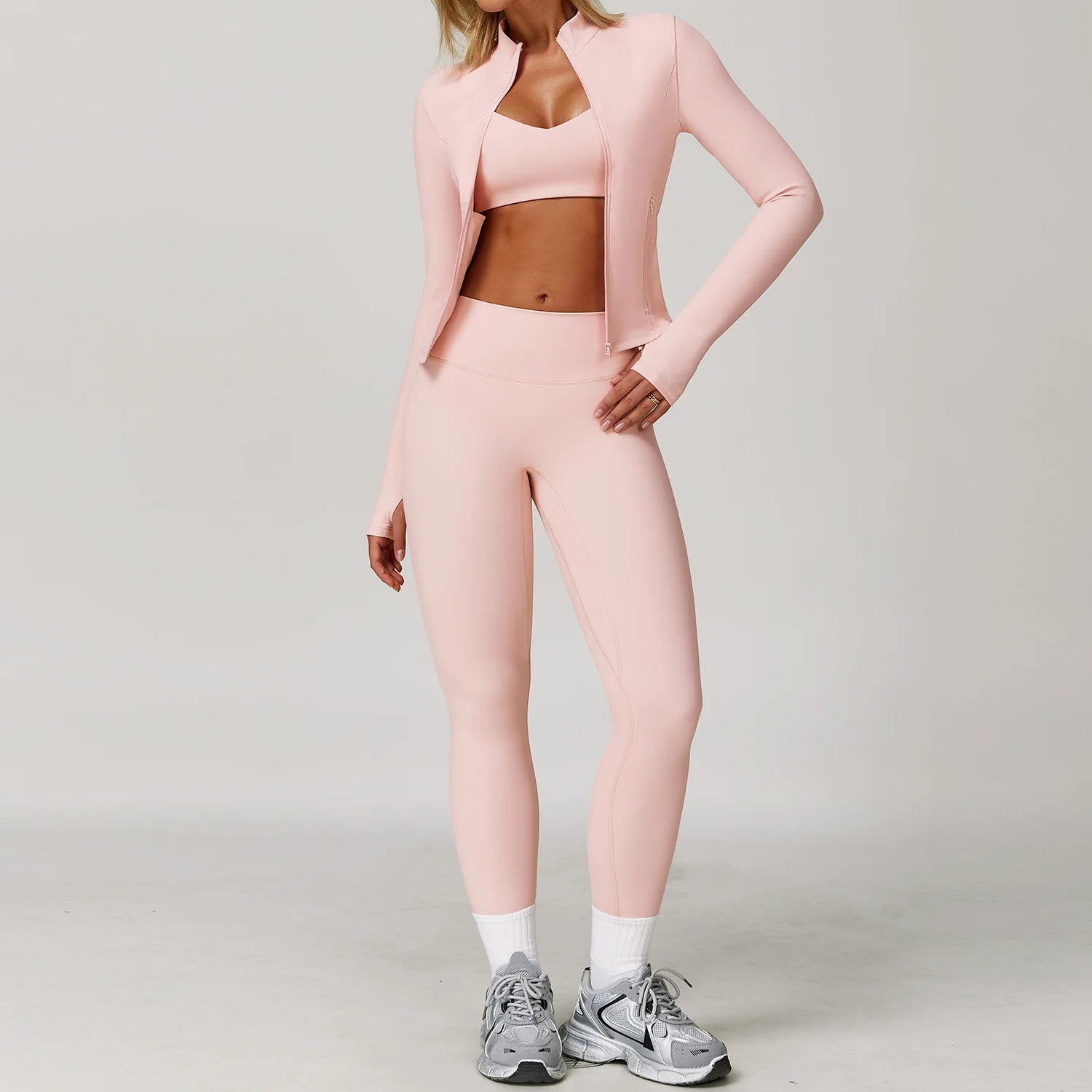 Women's 2/3 Piece Yoga Suit and Gym Set - Long Sleeve Sports Bra and Athletic Wear for Running and Workouts