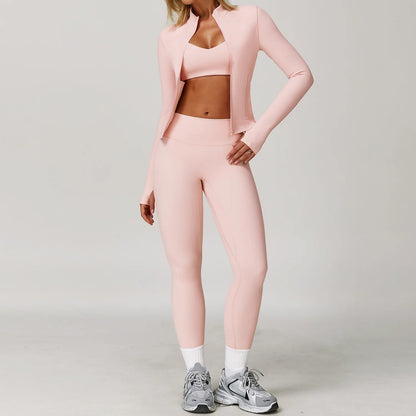 Women's 2/3 Piece Yoga Suit and Gym Set - Long Sleeve Sports Bra and Athletic Wear for Running and Workouts