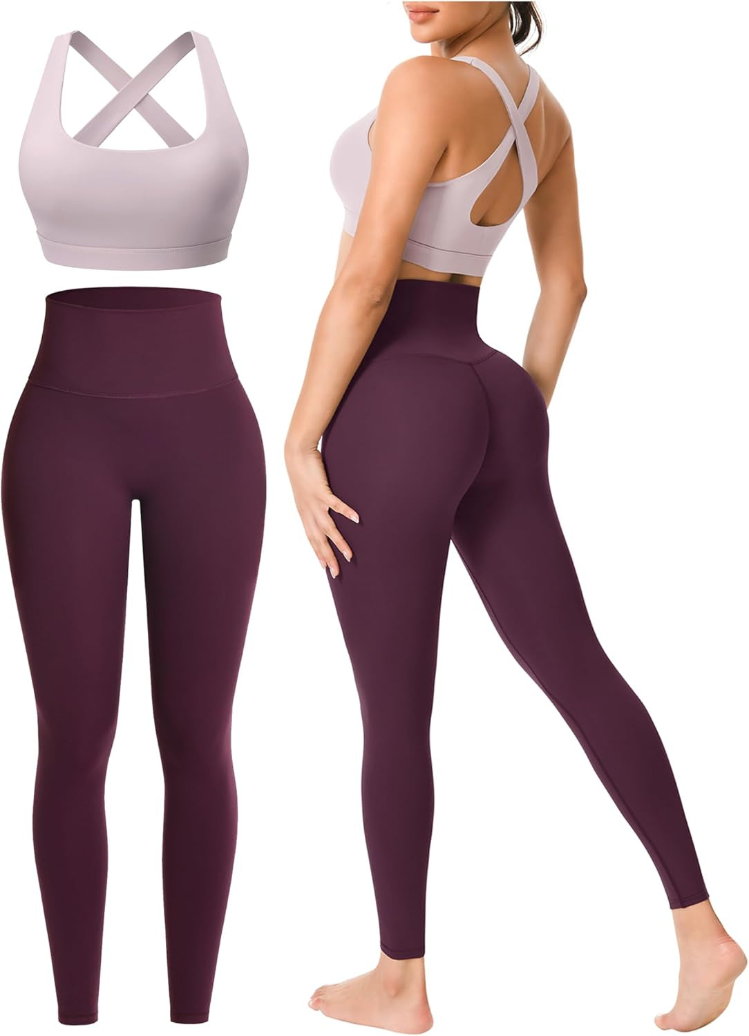 Workout Sets for Women 2 Pieces Seamless Yoga Legging Removable Bra Padding