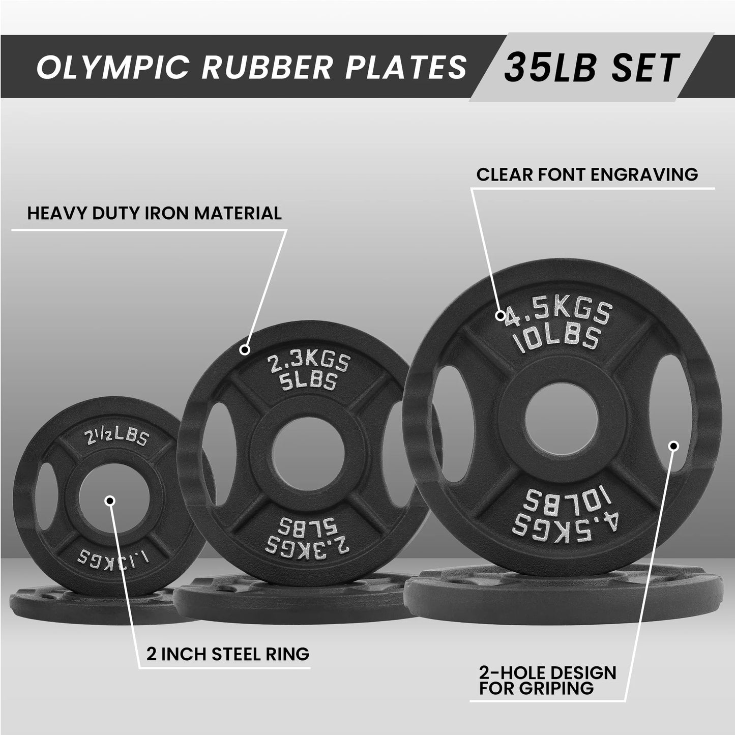 Balancefrom Classic Cast Iron Weight Plates for Strength Training, 2-Inch, 35-Pound, Set