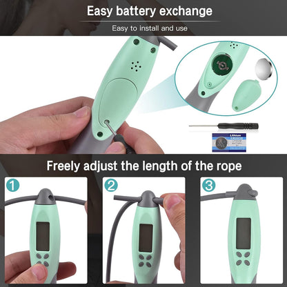 Jump Rope, Digital Weighted Handle Workout Jumping Rope with Calorie Counter for Fitness Exercise Boxing, Cordless Skipping Rope for Adults, Men, Women, Kids, Girls