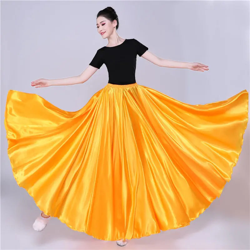 360-Degree Satin Belly Dance Skirt for Women - Gypsy Style Long Dance Skirt Available in 15 Solid Colors Including Purple and Gold
