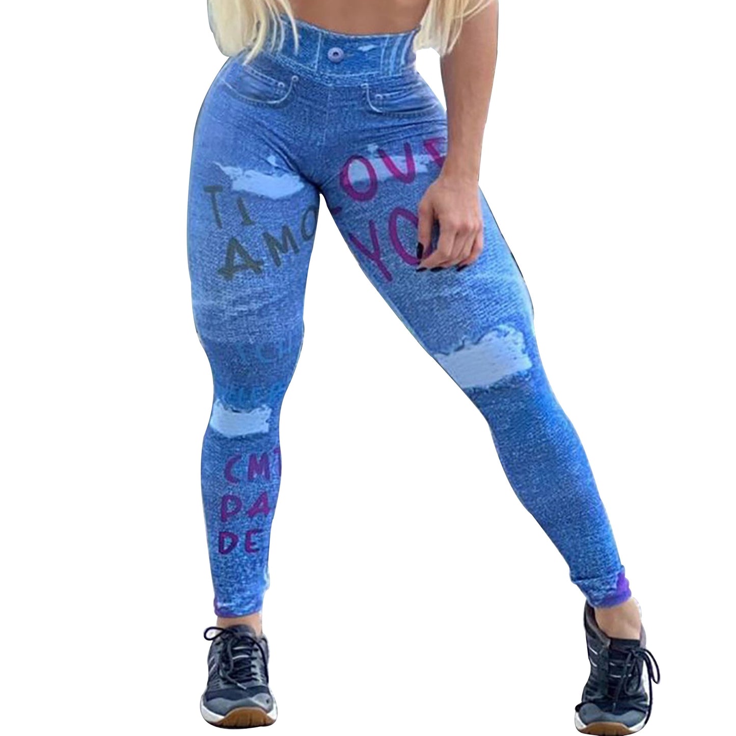 3D Ripped Jeans Print Leggings